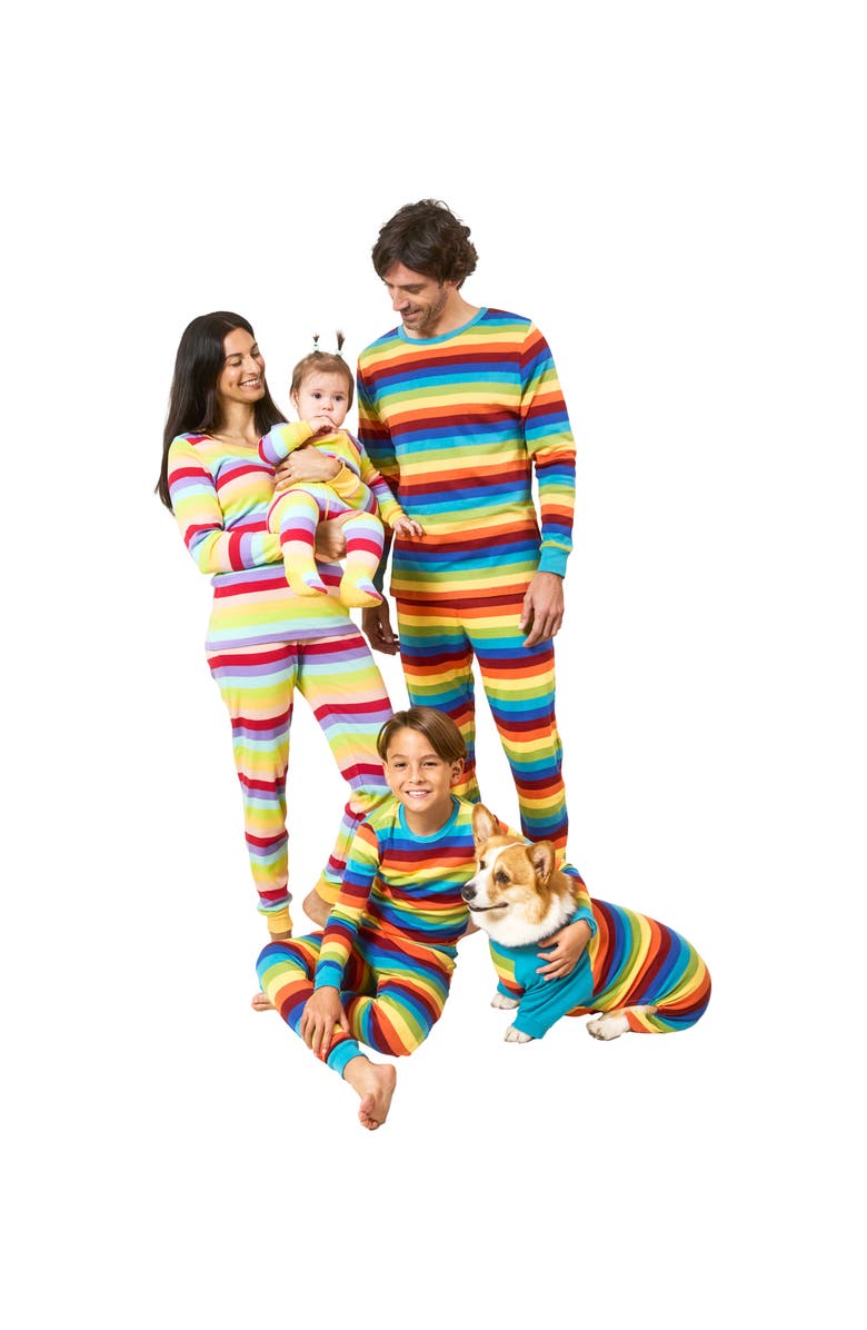 Leveret Kids Footed Striped Cotton Matching Family Pajamas, Alternate, color, Colorful Girls