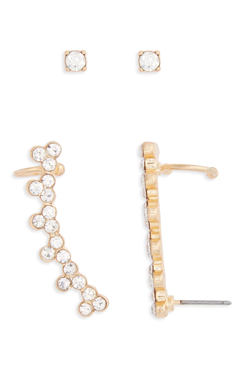 Ear Crawlers & Stud Earrings, Main, color, GOLD