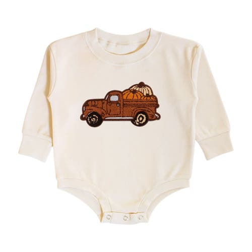 Sweet Wink Fall Truck Patch Long Sleeve Romper In Neutral