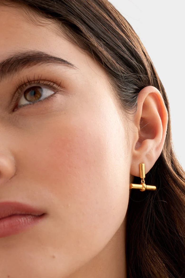 Themis Waterproof Gold T-Bar Earrings, Alternate, color, Gold