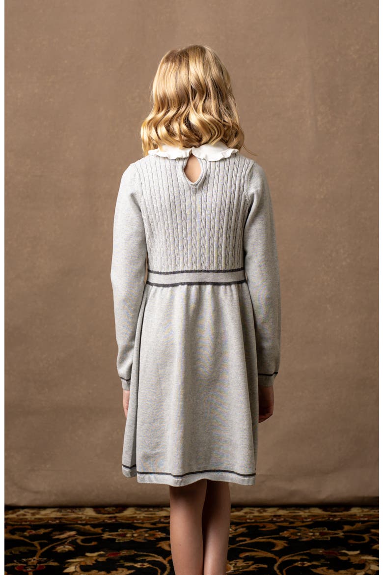 Kids' Organic Long Sleeve Cable Knit Peter Pan Collar Sweater Dress, Alternate, color, Gray Heather Cable