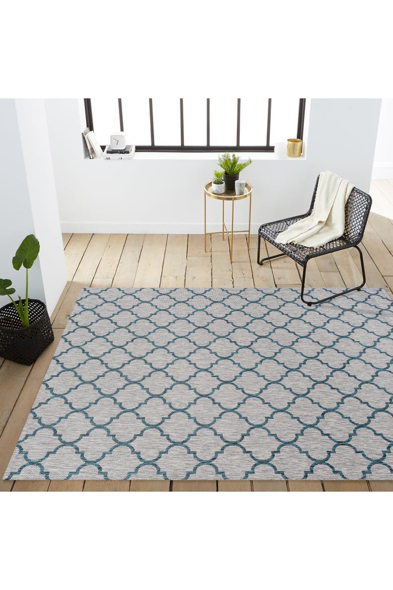 Galon Filigree Indoor/Outdoor Area Rug, Alternate, color, Gray/Teal