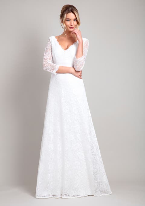 Anya 3/4 Sleeve V-Neck Lace Bridal Gown