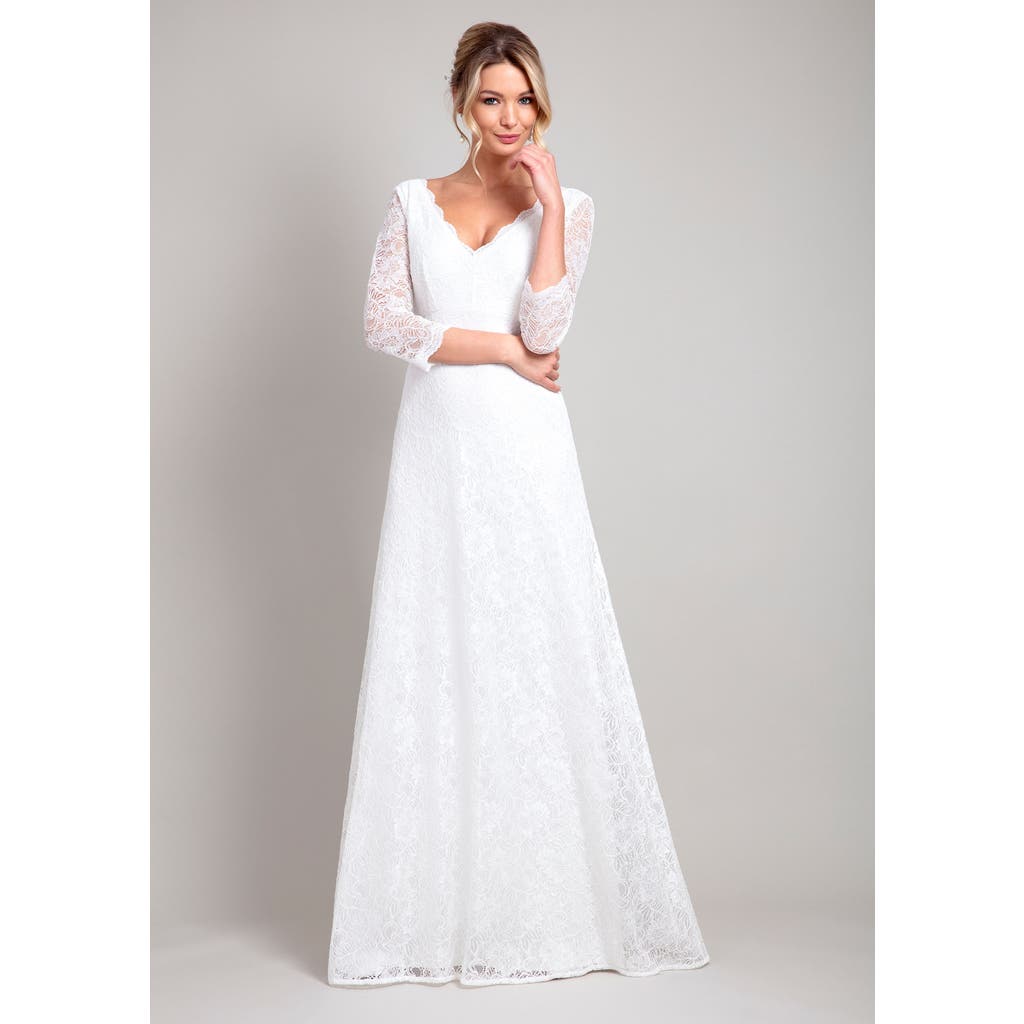 Alie Street London Anya 3/4 Sleeve V-neck Lace Bridal Gown In White