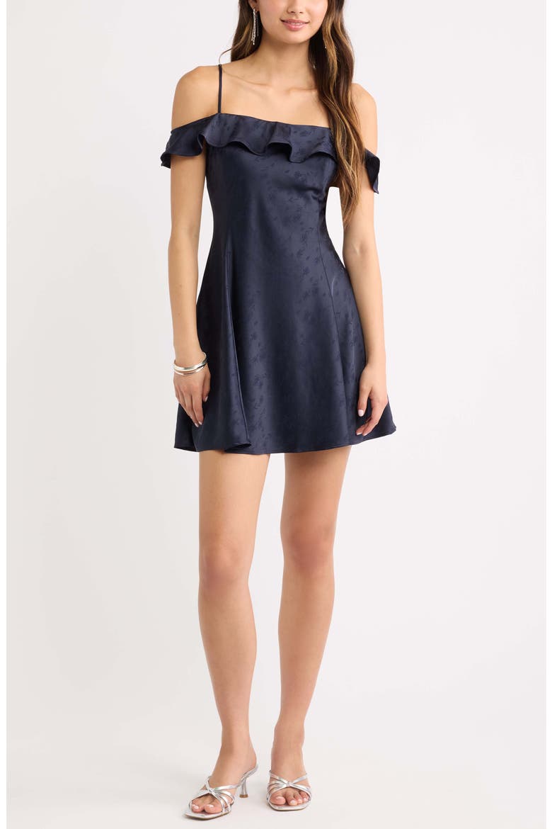 Off the Shoulder Satin Minidress, Main, color, NAVY NIGHT