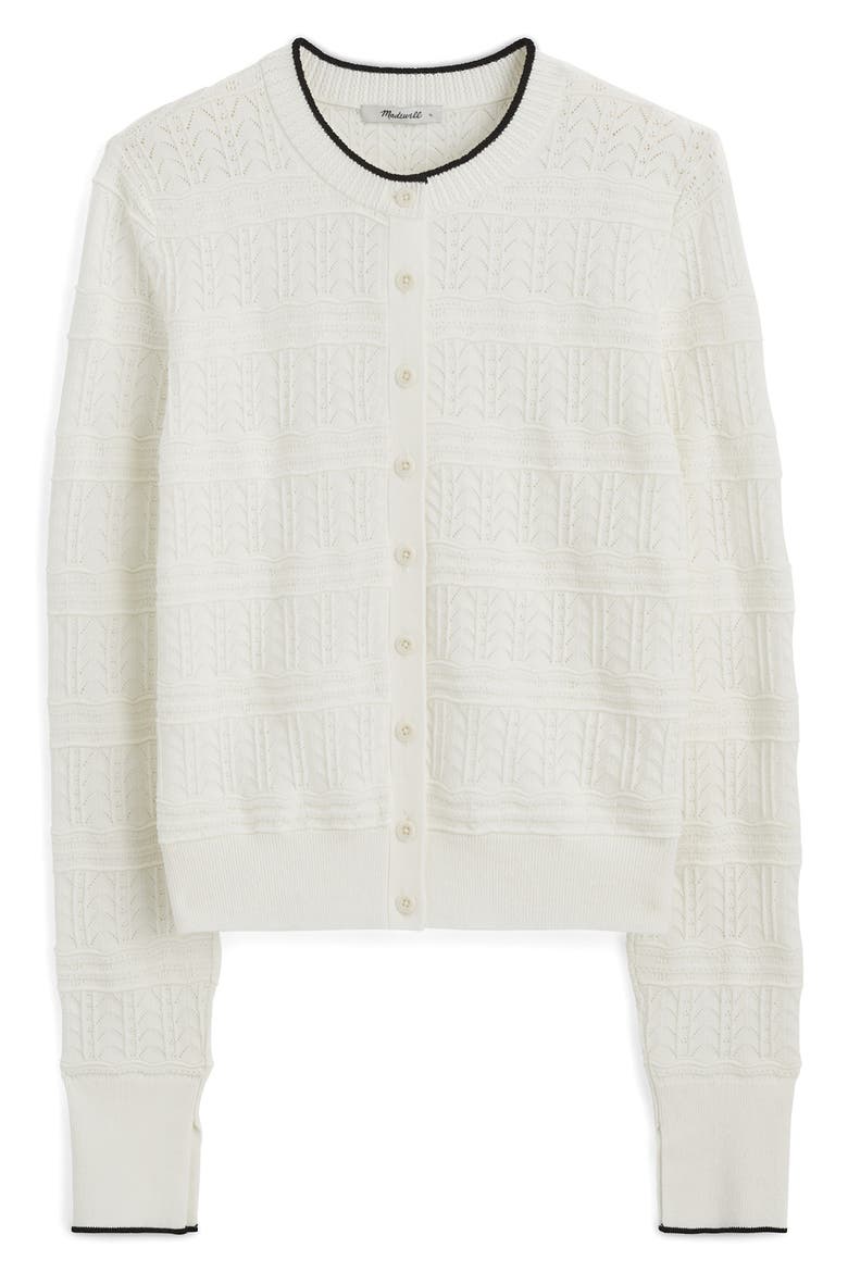 Pointelle Cotton Blend Cardigan, Alternate, color, IVORY AND BLACK COMBO