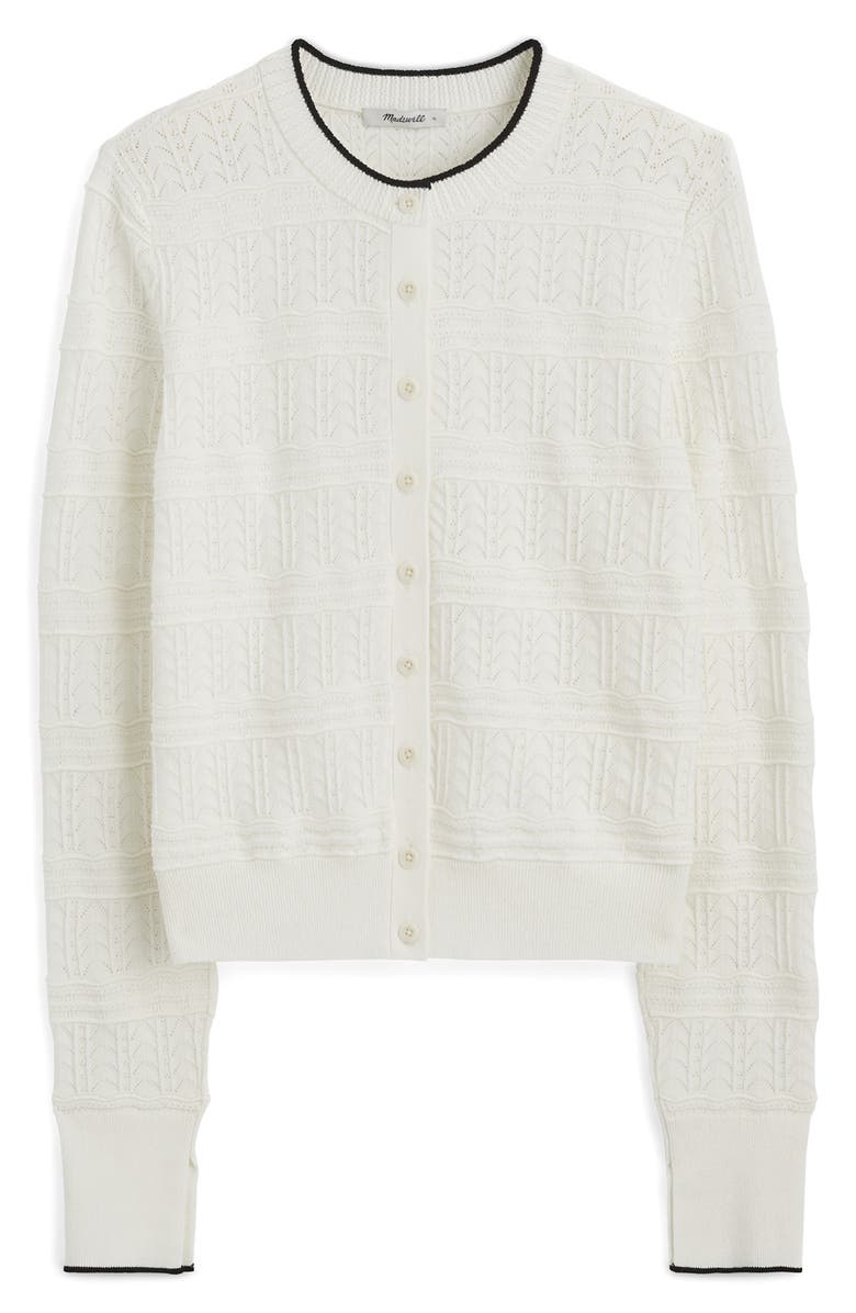 Madewell Pointelle Cotton Blend Cardigan, Alternate, color, Ivory And Black Combo