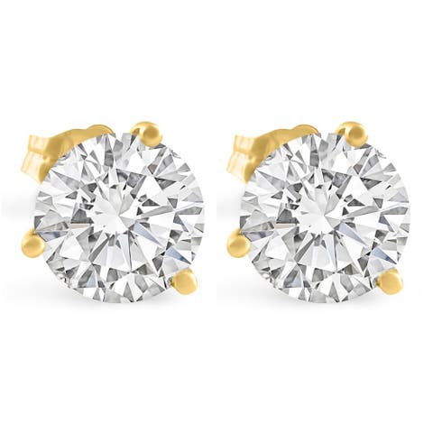 4 Ct TW Round Lab Grown Ideal Cut Martini Diamond Studs 14k Gold