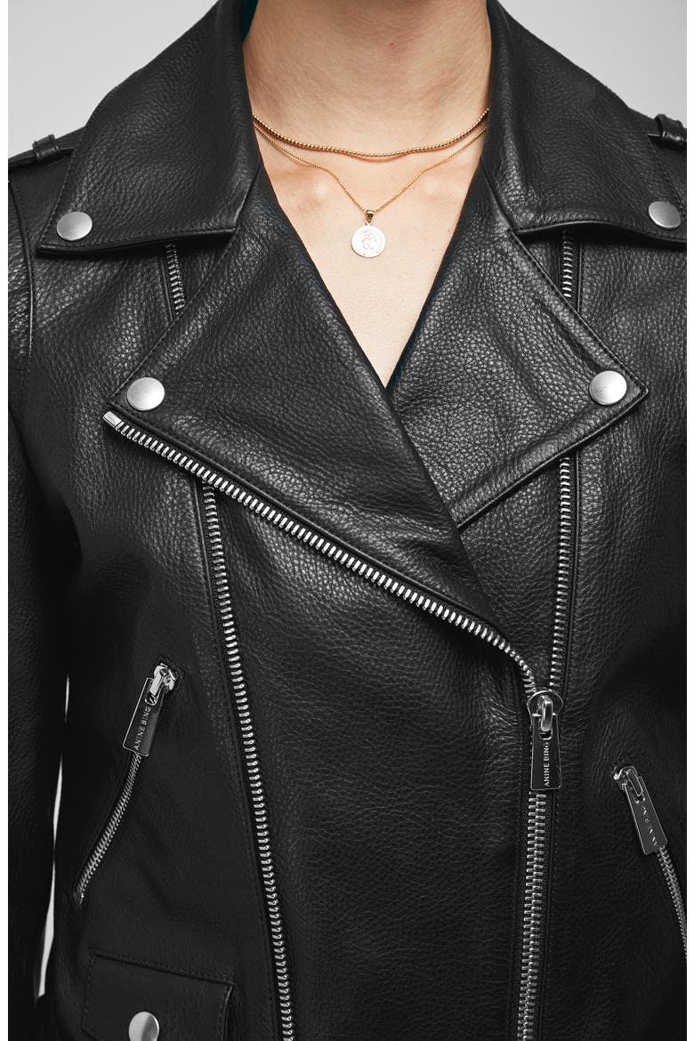 Cropped Leather Moto Jacket, Alternate, color, BLACK