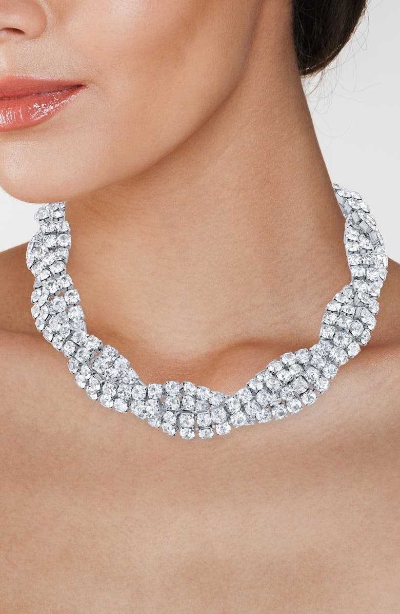 JARDIN Crystal Chain Woven Collar Necklace, Alternate, color, Clear Silver