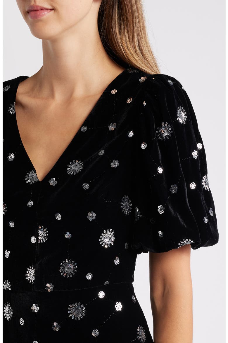 V-Neck Puff Sleeve Cocktail Dress, Alternate, color, BLACK