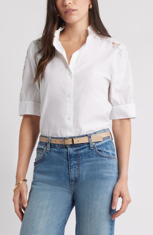 Caslonr Caslon(r) Ruffle Lace Appliqué Cotton Top In White