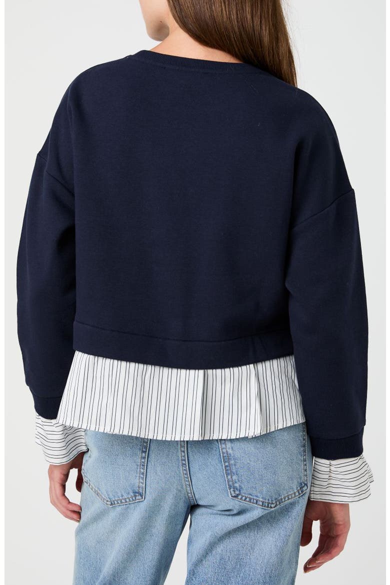 Cotton Crewneck Mixed Media Sweater, Alternate, color, NAVY/ WHITE BLUE STRIPES