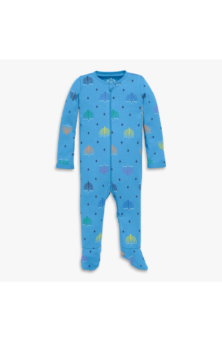 Primary Baby Organic Zip Footie In Rainbow Menorahs, Main, color, Cornflower