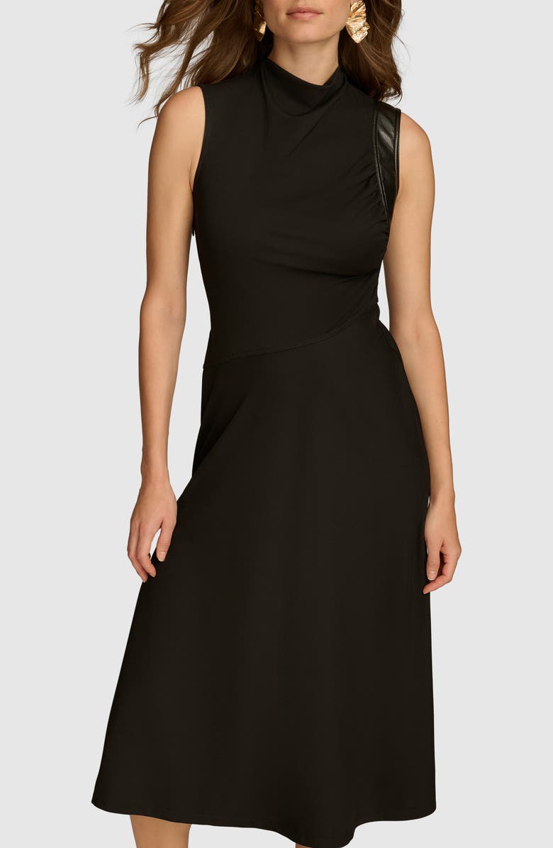 Donna Karan New York Faux Leather Trim Midi Dress, Alternate, color, 