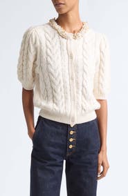 Ulla Johnson Olivia Embellished Merino Wool & Cashmere Cardigan