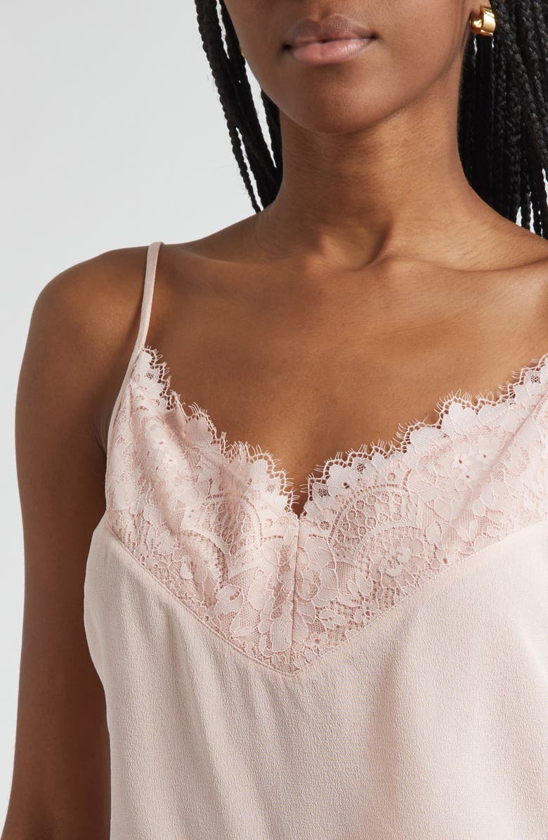 ST. JOHN Lace Trim Silk Crepe Camisole, Alternate, color, Rose Quartz