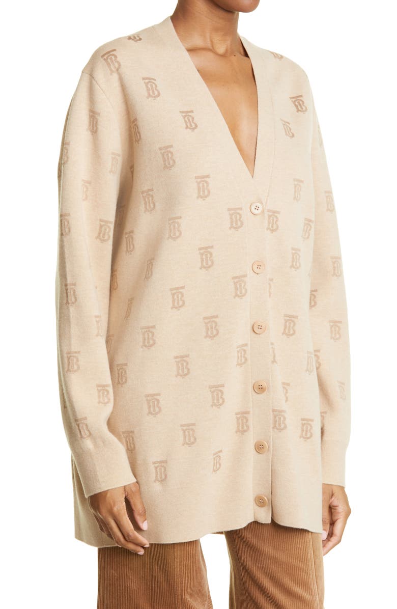 Burberry Women's Salena TB Logo Jacquard Wool & Silk Blend Cardigan, Alternate, color, 