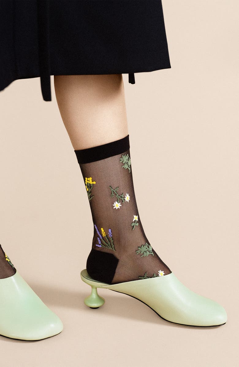 Hansel From Basel Wildflower Sheer Crew Socks, Alternate, color,