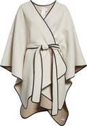 Johnstons of Elgin Leather Piped Wool & Cashmere Belted Cape
