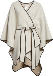 Johnstons of Elgin Leather Piped Wool & Cashmere Belted Cape