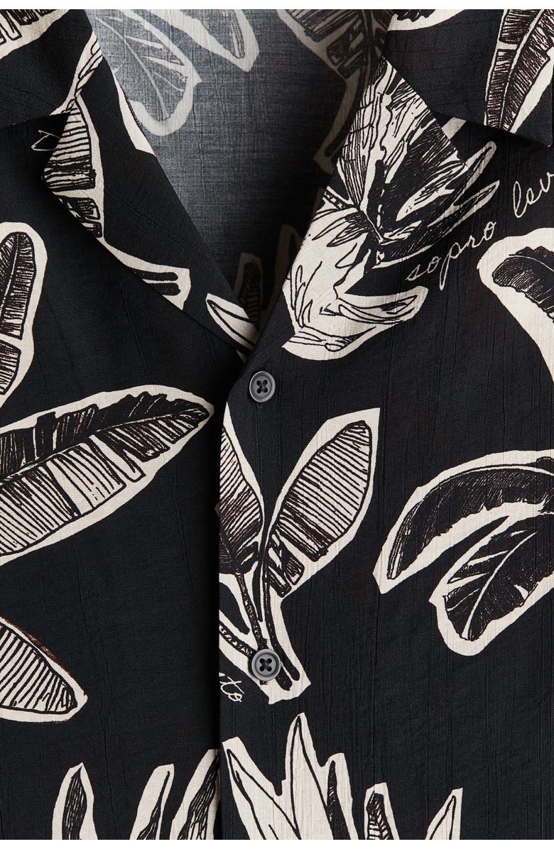 H&M Relaxed Fit Resort Shirt, Alternate, color, Black/Patterned