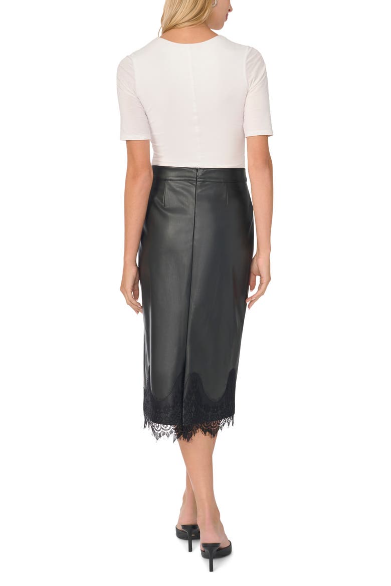 Lace Hem Faux Leather Midi Pencil Skirt, Alternate, color, RICH BLACK