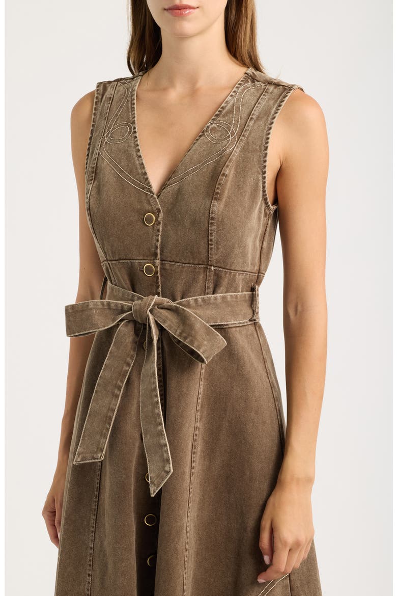 Western Sleeveless Midi Dress, Alternate, color, BROWN