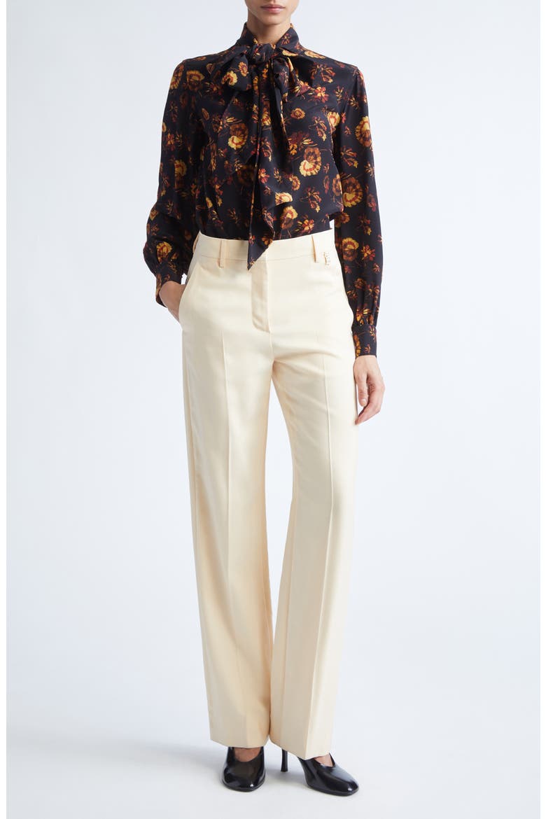 Lina Floral Print Tie Neck Silk Shirt, Alternate, color, CRIMSON RED