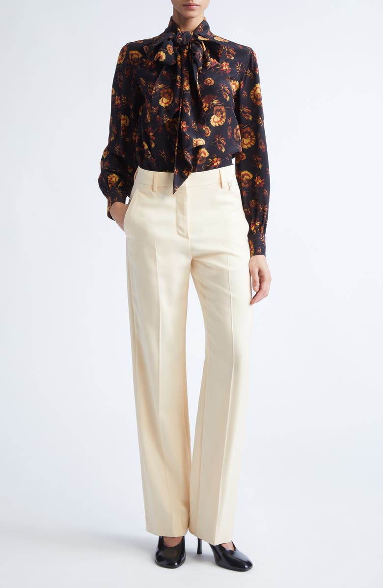 Burberry Lina Floral Print Tie Neck Silk Shirt, Alternate, color, Crimson Red