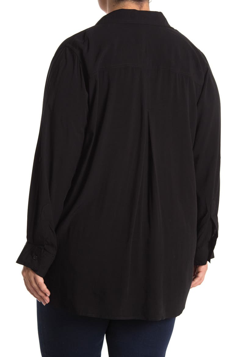 Elisa Roll Tab Sleeve Button Down Blouse, Alternate, color, BLACK