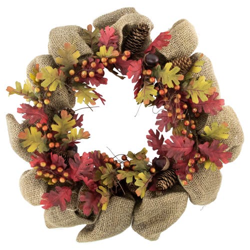 Northlight Rustic Burlap Fall Harvest Wreath With Acorns And Berries, 18-inch In Red