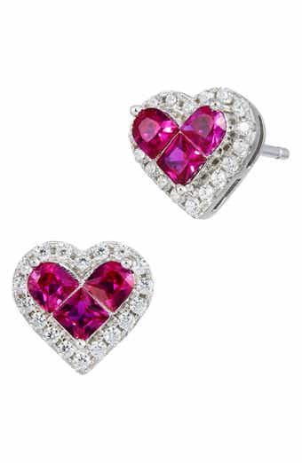 Cubic Zirconia Halo Heart Stud Earrings