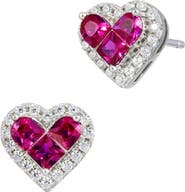 SAVVY CIE JEWELS Cubic Zirconia Halo Heart Stud Earrings