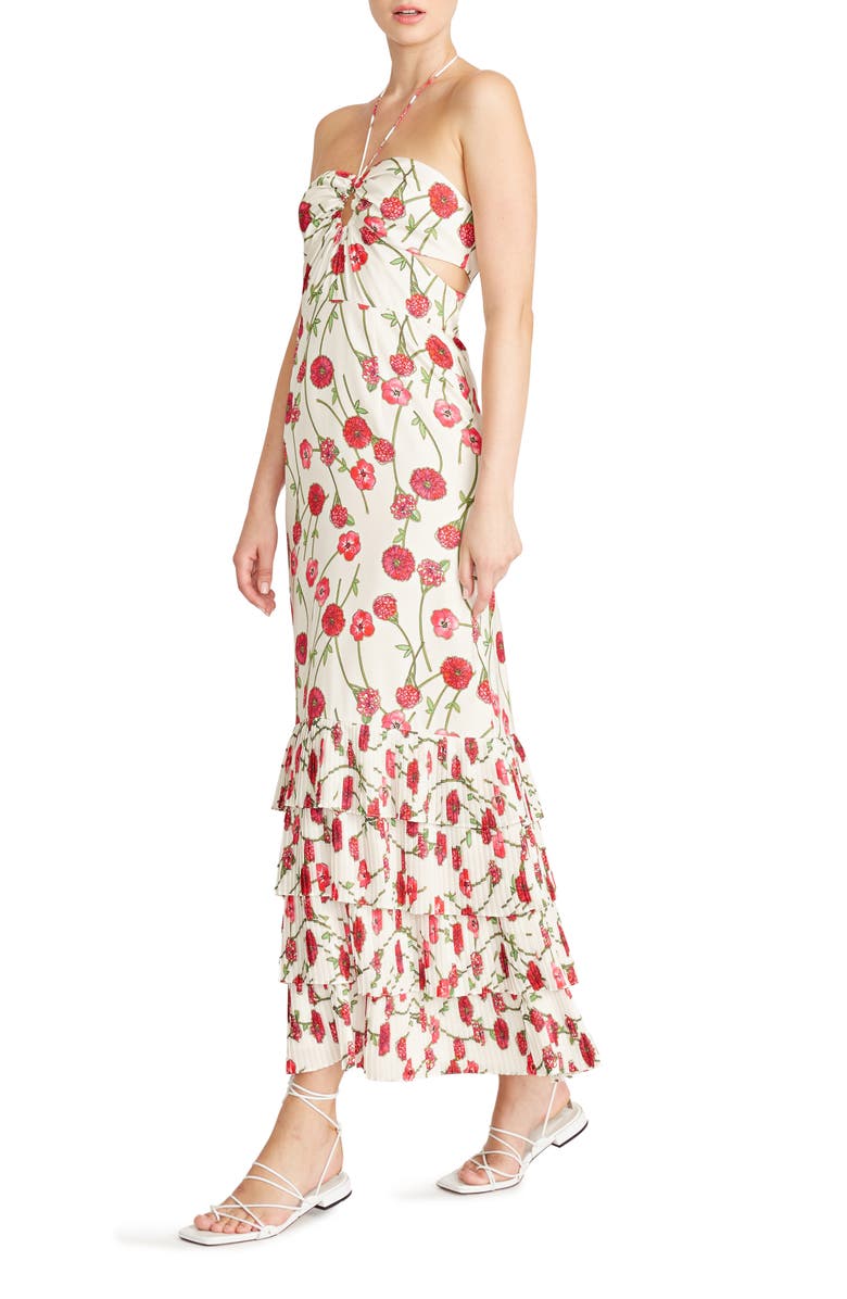 AMUR Isabelle Pleated Ruffle Halter Maxi Dress, Alternate, color,