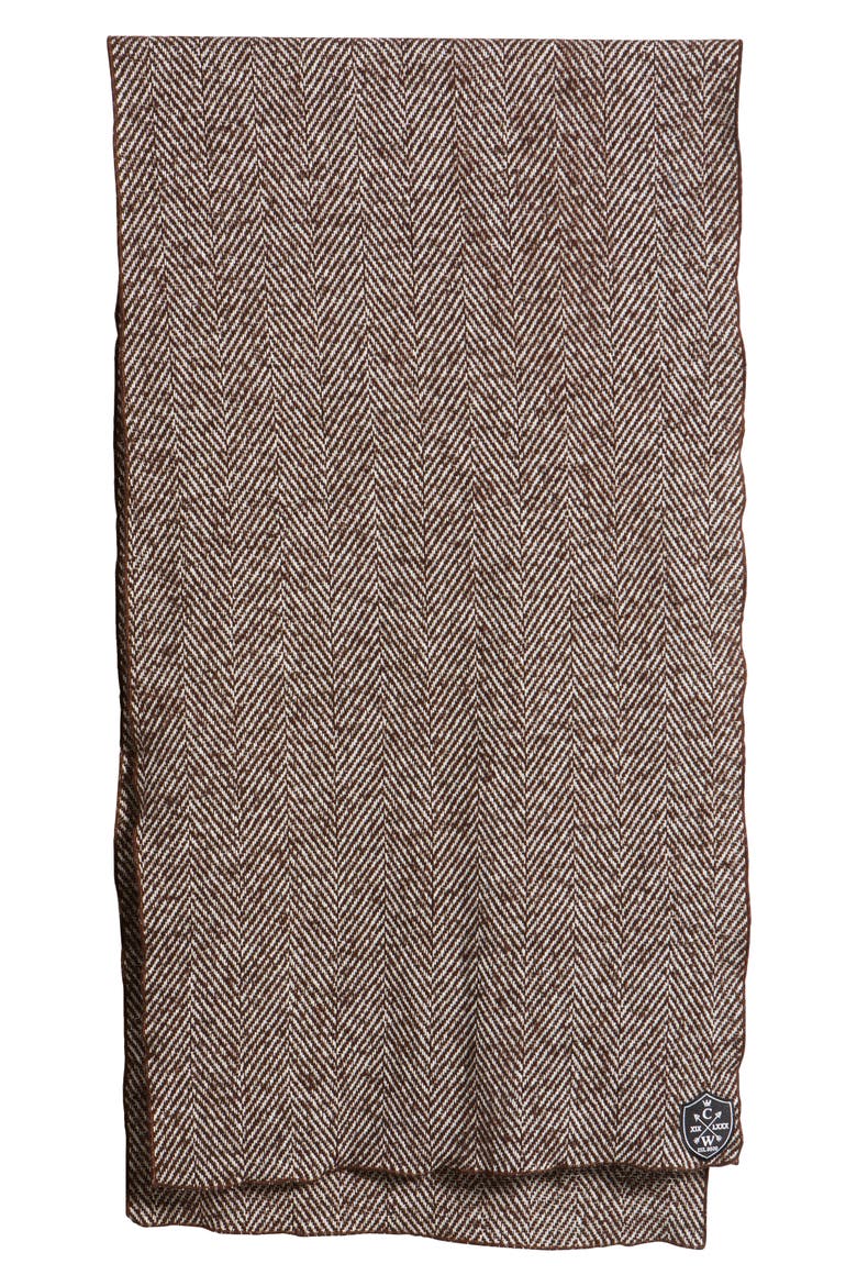 Herringbone Wool Scarf, Alternate, color, BROWN