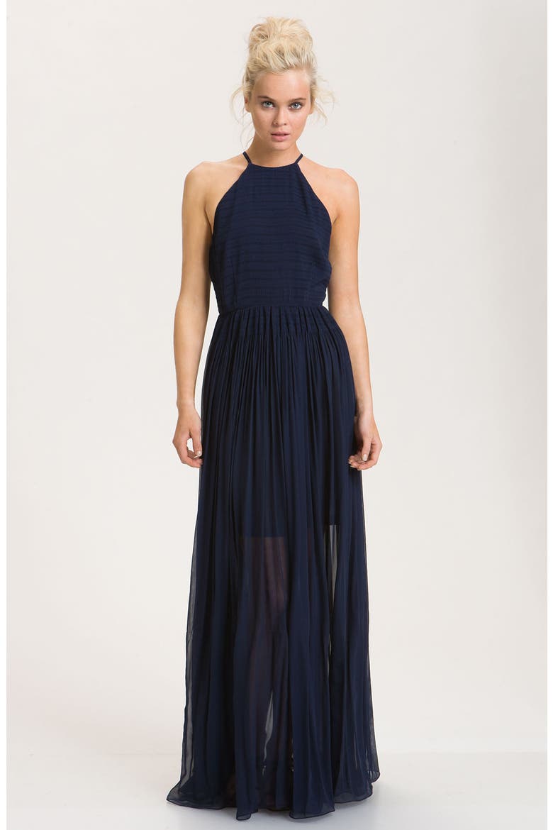 Sheer Overlay Halter Maxi Dress, Main, color, NOCTURNAL