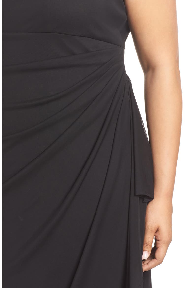 Cold Shoulder Ruffle Gown, Alternate, color, BLACK