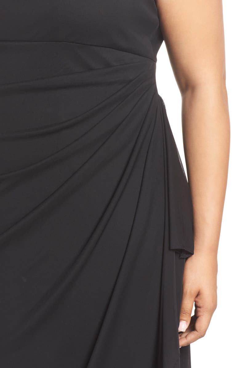 Alex Evenings Cold Shoulder Ruffle Gown, Alternate, color, Black