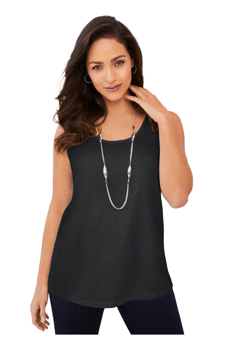 Jessica London Stretch Cotton Horseshoe Neck Tank, Main, color, Black