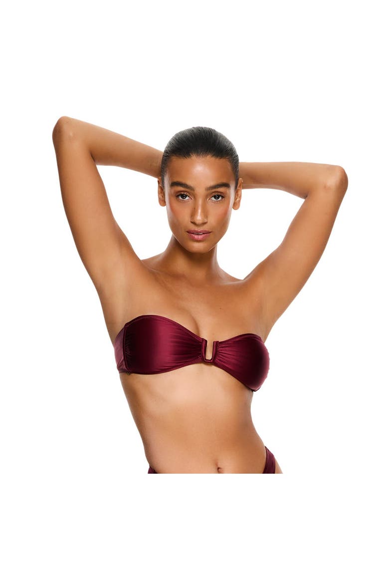 Satin Royale Bandeau Bikini Top Swimsuit, Main, color, Bordeaux