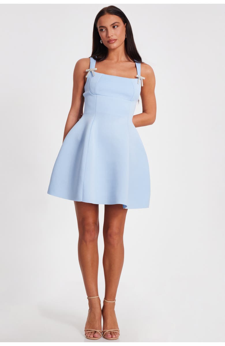 QUIZ Scuba Foam Mini Dress with Diamante Bow Detail, Main, color, 