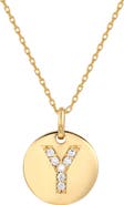 SUZY LEVIAN Yellow Sterling Silver White Cubic Zirconia Initial Disc Pendant Necklace