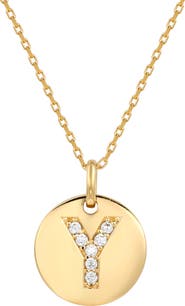 SUZY LEVIAN Yellow Sterling Silver White Cubic Zirconia Initial Disc Pendant Necklace