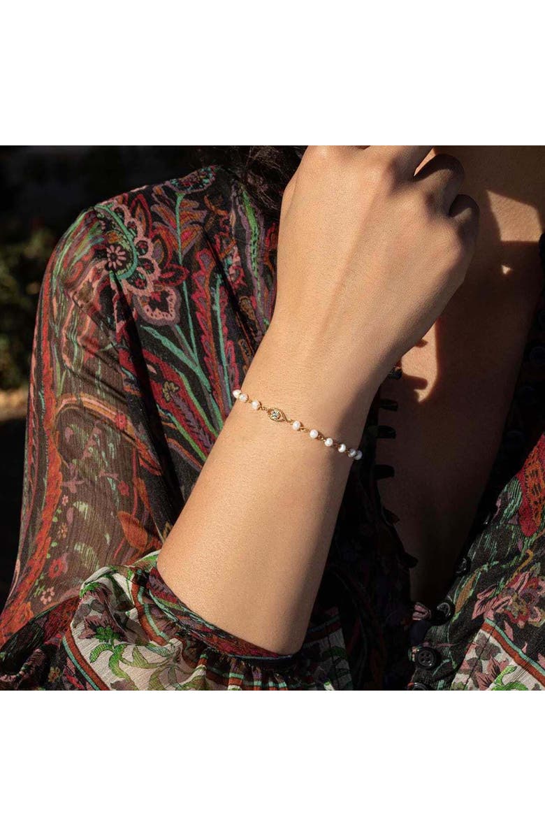 Karma and Luck Dreamlike Protection - Pearl Evil Eye Charm Bracelet, Alternate, color, Gold/White