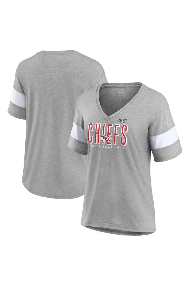 Women's Fanatics Branded  Heather Gray Kansas City Chiefs Super Bowl LVIII Cheer Section Tri-Blend V-Neck Fashion T-Shirt, Main, color, Heather Gray