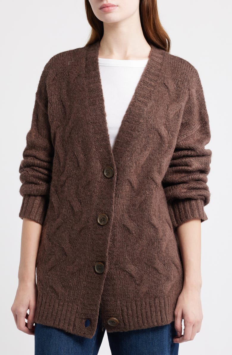 Treasure & Bond Oversize Cable Stitch Cardigan, Alternate, color, Brown Fawn