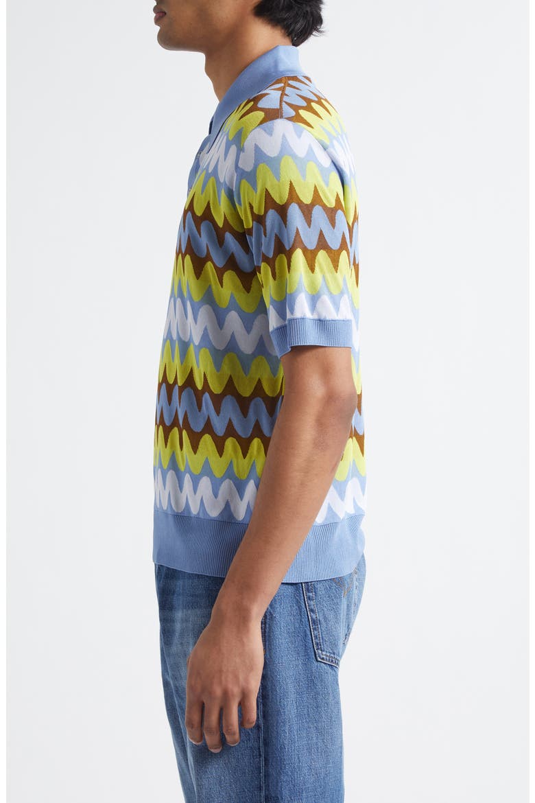 Wave Knit Short Sleeve Polo Sweater, Alternate, color, LIGHT BLUE MULTICOLOR
