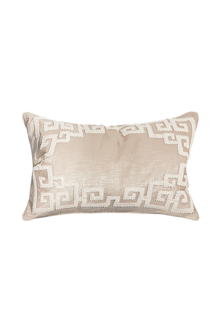 Gaia Dimensional Greek Key Solid Natural Tan Cotton Decorative Throw Pillow, 14" x 22" With Insert, Main, color, Brown
