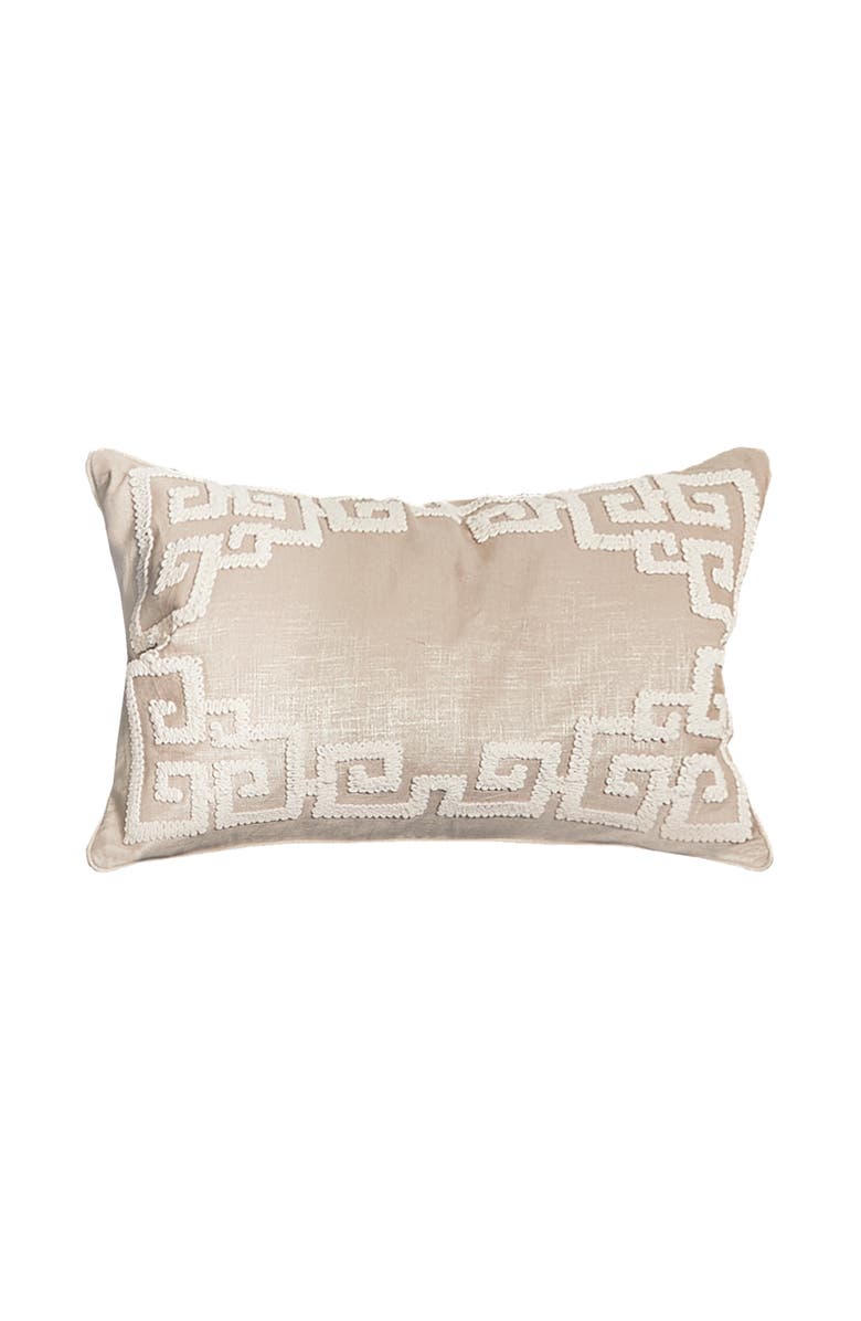 ELISABETH YORK Gaia Dimensional Greek Key Solid Natural Tan Cotton Decorative Throw Pillow, 14" x 22" With Insert, Main, color, Brown